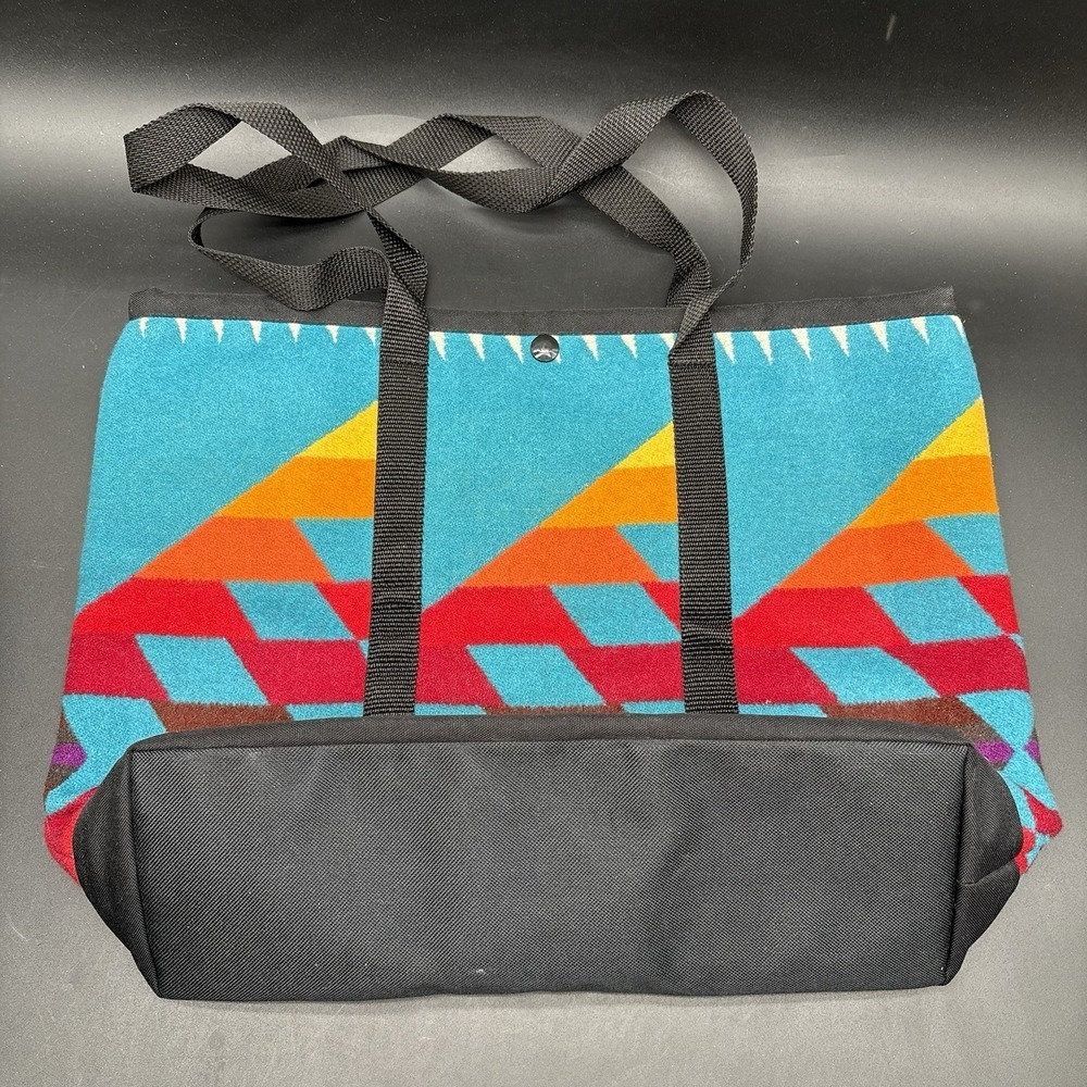 Justin Kraff Southwestern Wool Tote Bag Turquoise Red Aztec Pattern Made USA - Picture 4 of 14